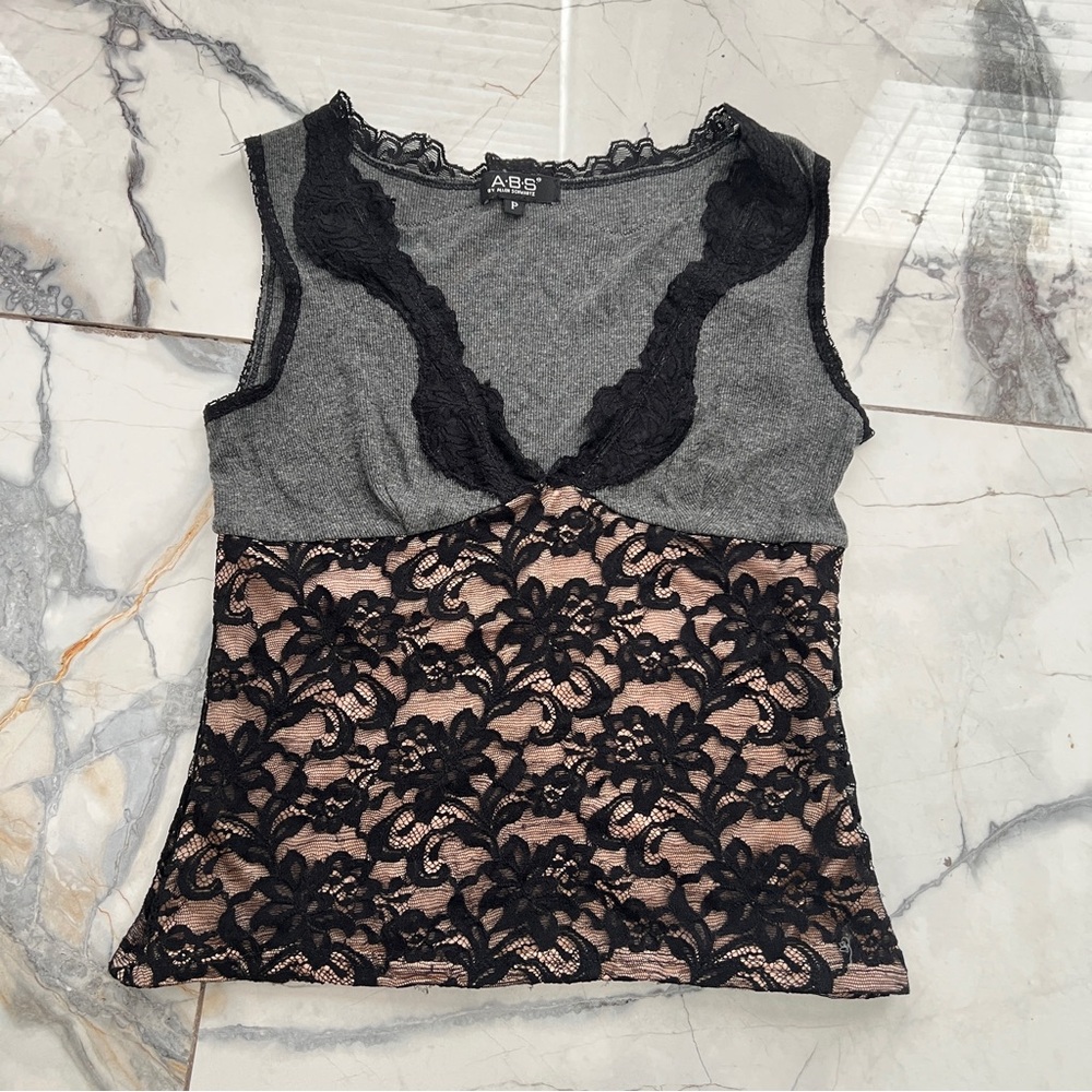 Allen B. By Allen Schwartz Charcoal and Black Lace Top S
